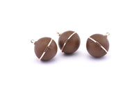 Brass Ball Charm, 2 Lamb Leather Covered Brass Ball Connectors With 1 Loop, Earrings, Pendants, Findings (23x20mm) B25