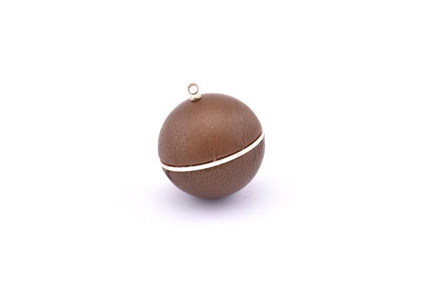 Brass Ball Charm, 2 Lamb Leather Covered Brass Ball Connectors With 1 Loop, Earrings, Pendants, Findings (29x25mm) B35