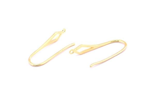 Gold Earring Hooks, 4 Gold Plated Earring Wires, Earring Hooks (25x7mm) X106