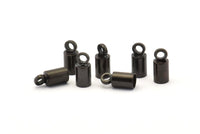 Black Barrel End, 50 Oxidized Black Brass Barrel End With Loop - Leather Cord Ends (4x9mm) Bs-1645 S217