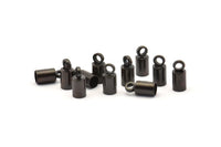 Black Barrel End, 50 Oxidized Black Brass Barrel End With Loop - Leather Cord Ends (4x9mm) Bs-1645 S217