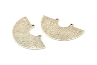Semi Circle Charm, 4 Antique Silver Plated Brass Textured Semi Circle Charm Pendants With 2 Holes (35x20x0.80mm) D922 H0587