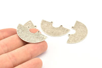 Semi Circle Charm, 4 Antique Silver Plated Brass Textured Semi Circle Charm Pendants With 2 Holes (35x20x0.80mm) D922 H0587