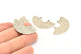 Semi Circle Charm, 4 Antique Silver Plated Brass Textured Semi Circle Charm Pendants With 2 Holes (35x20x0.80mm) D922 H0587