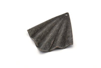 Black Fan Charm, 6 Oxidized Black Brass Textured Fan Shaped Charm Earrings With 1 Hole, Findings (35x27x0.50mm) D0821 S933
