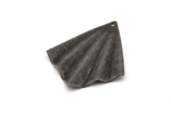 Black Fan Charm, 6 Oxidized Black Brass Textured Fan Shaped Charm Earrings With 1 Hole, Findings (35x27x0.50mm) D0821 S933