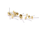 Stainless Steel Post, 50 Raw Brass Earring Posts With Gluing Pin Bowl Pad (15mm) D940