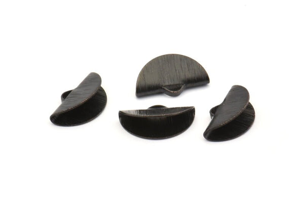 Black Ribbon Crimp, 24 Textured Oxidized Black Brass Ribbon Crimp Ends With 1 Loop, Findings (15x9mm) D0561 S908