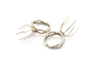 Silver Claw Ring, Antique Silver Plated Brass Adjustable Ring Blanks With 6 Claw For Natural Stones N0116 H0743