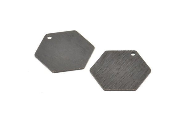 Black Hexagon Charm, 12 Oxidized Black Brass Textured Hexagon Stamping Blanks With 1 Hole (17x0.60mm) D878 S960