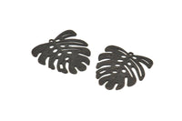 Black Monstera Charm, 12 Oxidized Black Brass Monstera Leaf Charms With 1 Loop, Pendants, Earrings, Findings (21x22x0.5mm) D0706 S958