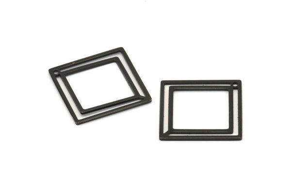 Black Square Charm, 12 Oxidized Black Brass Square Connectors With 1 Hole (21x0.80mm) D874 S961