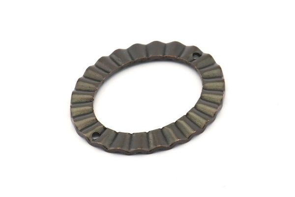 Black Oval Charm, 4 Oxidized Brass Black Wavy Oval Connectors With 2 Holes, Findings (33x28x1mm) D917 S929