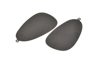 Black Drop Charm, 2 Oxidized Black Brass Textured Drop Shaped Charms With 1 Loop, Pendants, Earrings, Findings (53x30x0.50mm) D876 S969