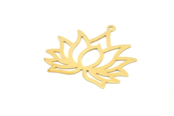 Lotus Flower Charm, 24 Raw Brass Lotus Flower Charms, With 1 Loop, Earrings, Findings (30mm) A1158