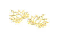 Lotus Flower Charm, 24 Raw Brass Lotus Flower Charms, With 1 Loop, Earrings, Findings (30mm) A1158