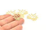 Lotus Flower Charm, 24 Raw Brass Lotus Flower Charms, With 1 Loop, Earrings, Findings (30mm) A1158