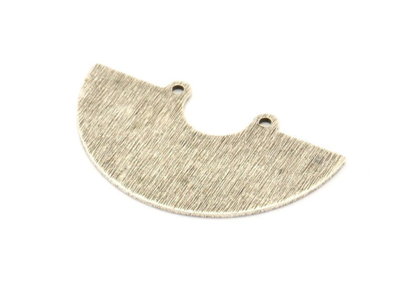 Semi Circle Charm, 4 Antique Silver Plated Brass Textured Semi Circle Charm Pendants With 2 Holes (35x20x0.80mm) D922 H0587