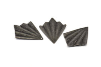 Black Fan Charm, 6 Oxidized Black Brass Textured Fan Shaped Charm Earrings With 1 Hole, Findings (35x27x0.50mm) D0821 S933