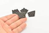Black Fan Charm, 6 Oxidized Black Brass Textured Fan Shaped Charm Earrings With 1 Hole, Findings (35x27x0.50mm) D0821 S933