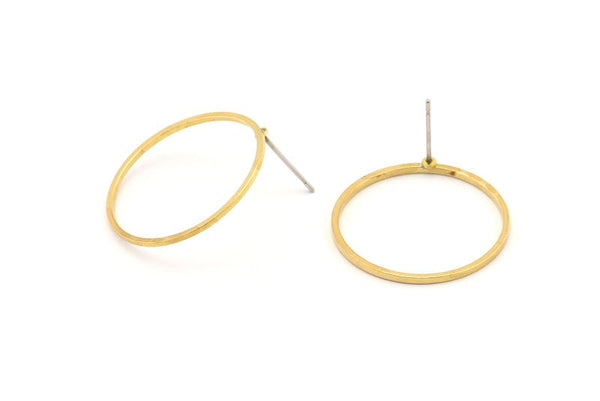 Brass Circle Earring, 8 Raw Brass Circle Stud Earrings (24x1x1mm) Bs 1092 A1164