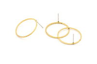 Brass Circle Earring, 8 Raw Brass Circle Stud Earrings (24x1x1mm) Bs 1092 A1164