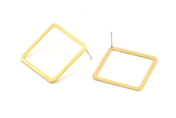 Brass Square Earring, 6 Raw Brass Square Stud Earrings (30x2x1mm) BS 2307 A1171