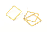 Brass Square Earring, 6 Raw Brass Square Stud Earrings (30x2x1mm) BS 2307 A1171