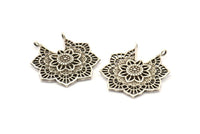 Gümüş Etnik Charm, Antik Gümüş Kaplama Pirinç Etnik Charmlar, 2 Halka, Küpeler, Bulgular, Kolye Uçları (31x28 mm) N0836 H0794