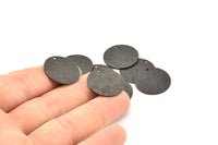 Black Round Tag, 6 Oxidized Black Brass Round Textured Stamping Blanks With 1 Hole (20x0.80mm) D0641 S945