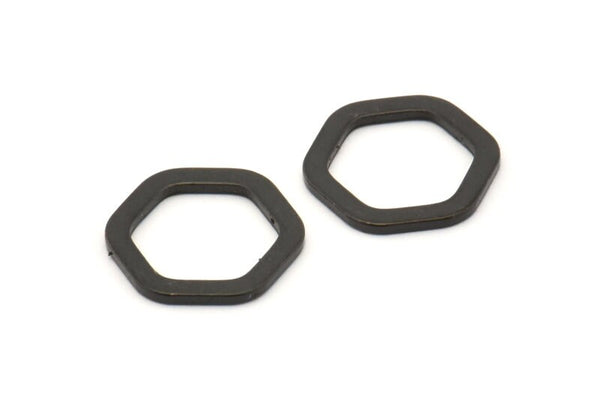 Black Hexagon Ring, 12 Oxidized Black Brass Hexagon Charms, Rings (14x2x1.2mm) D0082 S941