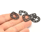 Black Drop Charm, 12 Oxidized Black Brass Drop Shaped Charms With 1 Hole, Pendants, Earrings, Findings (24x19x0.80mm) D851 S984