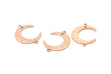 Rose Gold Moon Charm, 6 Rose Gold Plated Brass Textured Crescent Moon Charms With 2 Loops And 1 Hole, Connectors (22x17x1mm) D0789