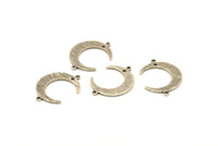 Silver Moon Charm, 12 Antique Silver Plated Brass Textured Crescent Moon Charms With 2 Loops And 1 Hole, Connectors (22x17x1mm) D0789 H0813