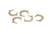 Silver Moon Charm, 12 Antique Silver Plated Brass Textured Crescent Moon Charms With 2 Loops And 1 Hole, Connectors (22x17x1mm) D0789 H0813