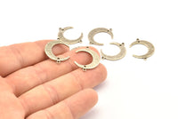 Silver Moon Charm, 12 Antique Silver Plated Brass Textured Crescent Moon Charms With 2 Loops And 1 Hole, Connectors (22x17x1mm) D0789 H0813