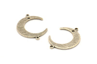 Silver Moon Charm, 12 Antique Silver Plated Brass Textured Crescent Moon Charms With 2 Loops And 1 Hole, Connectors (22x17x1mm) D0789 H0813