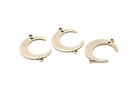 Silver Moon Charm, 12 Antique Silver Plated Crescent Moon Charms With 2 Loops and 1 Hole, Connectors (22x17x1mm) D0765 H0811