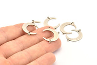 Silver Moon Charm, 12 Antique Silver Plated Crescent Moon Charms With 2 Loops and 1 Hole, Connectors (22x17x1mm) D0765 H0811