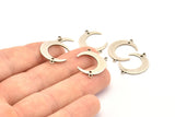 Silver Moon Charm, 12 Antique Silver Plated Crescent Moon Charms With 2 Loops and 1 Hole, Connectors (22x17x1mm) D0765 H0811