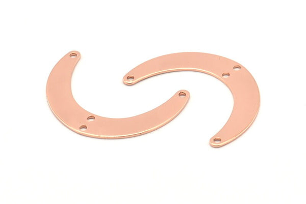 Rose Gold Moon Charm, 6 Rose Gold Plated Brass Crescent Moon Charms With 4 Holes, Connectors (28x19x0.60mm) D914 H0895