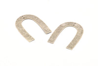 Silver Geometric Charm, 8 Antique Silver Plated Brass Textured U Shaped Pendants With 2 Holes, Charms, Findings (35x27x0.50mm) D0751 H0842