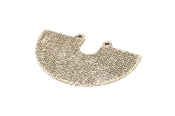 Semi Circle Charm, 4 Antique Silver Plated Brass Textured Semi Circle Charm Pendants With 2 Holes (33x22x0.80mm) D0739 H0848