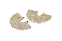 Semi Circle Charm, 4 Antique Silver Plated Brass Textured Semi Circle Charm Pendants With 2 Holes (33x22x0.80mm) D0739 H0848