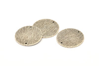 Silver Round Tag, 4 Antique Silver Plated Brass Textured Round Stamping Blanks With 2 Holes, Connectors, Findings (21x1mm) D0760 H0844