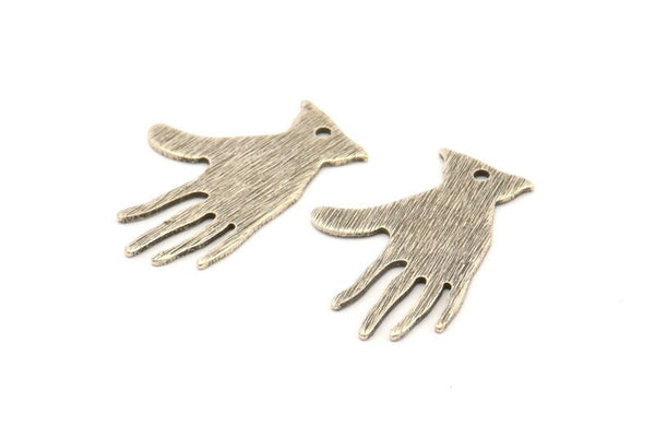 Silver Hand Charms, 10 Antique Silver Plated Brass Textured Hand Charms With 1 Hole (25x17x0.80mm) D0655 H0847