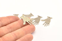 Silver Hand Charms, 10 Antique Silver Plated Brass Textured Hand Charms With 1 Hole (25x17x0.80mm) D0655 H0847