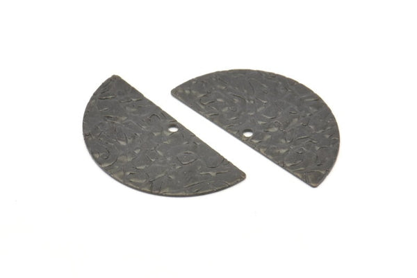 Semi Circle Charm, 12 Oxidized Black Brass Textured Half Moon Blanks With 1 Hole, Earrings, Pendants (25x12x0.60mm) D0794 S956