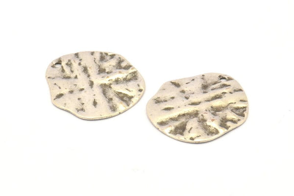 Silver Disc Charms, 10 Hammered Antique Silver Plated Disc Charms With 1 Hole, Earrings, Pendants, Findings (21x20x0.60mm) D0677 H0871
