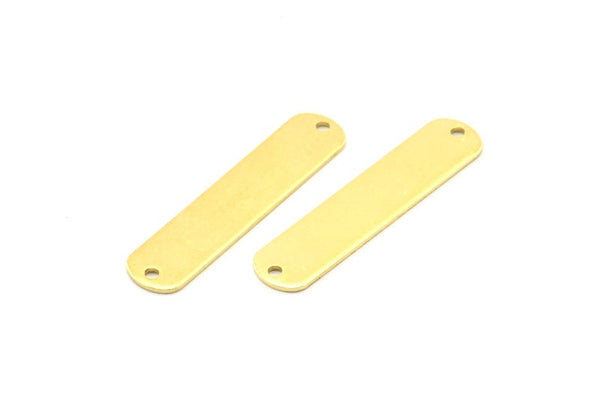 Dikdörtgen Pirinç Boşluklar, 24 Ham Pirinç Dikdörtgen Damgalama Boşluğu, 2 Delikli Kolye Uçları (35x8x0,80 mm) A1113